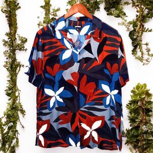 Express ★ Men's Rayon Short Sleeve Button-Up ★ Mahiti Vibrant Floral Print